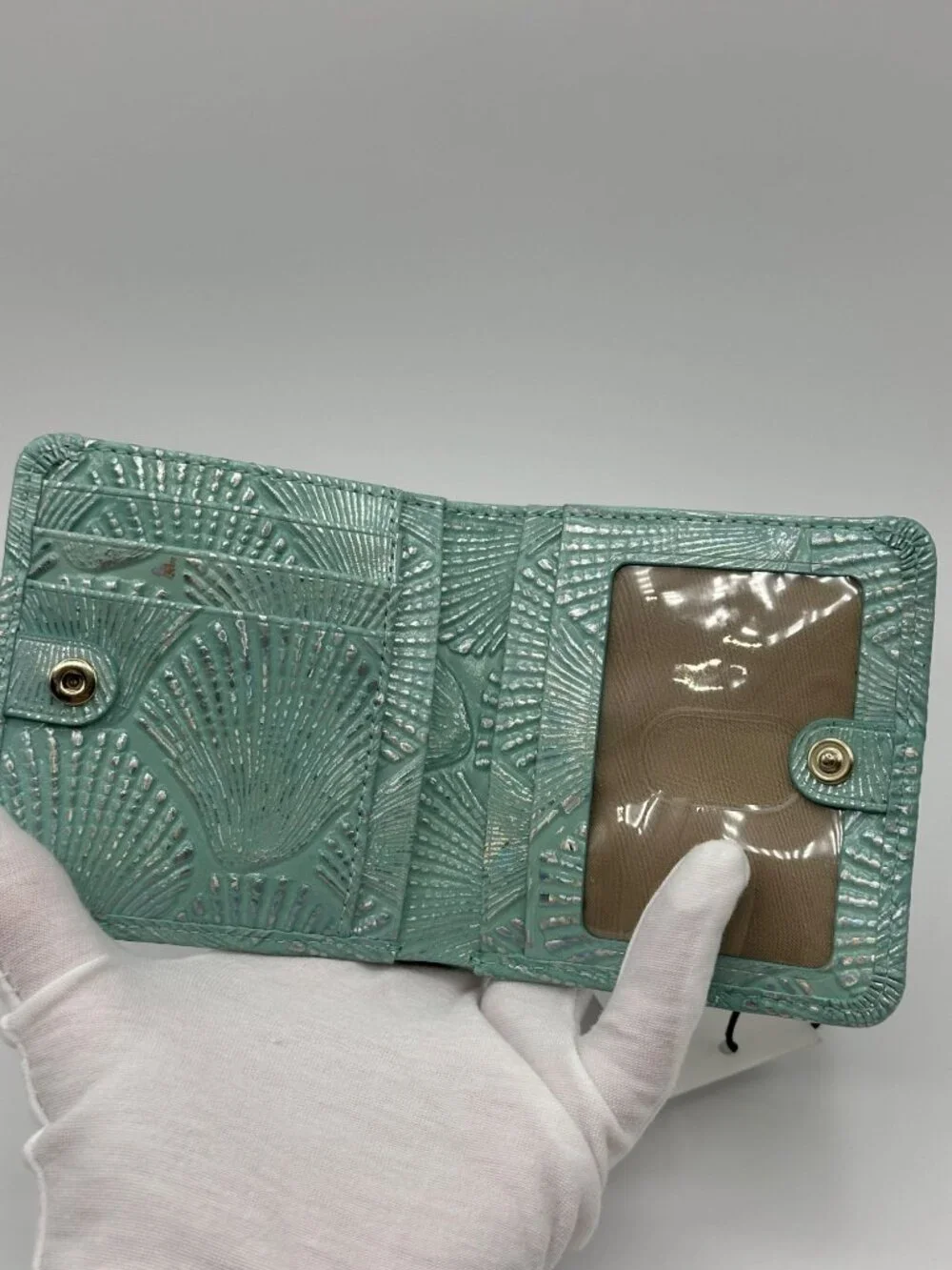 Brahmin Jane Waterfall Tides Seashell Embossed Leather Bifold Wallet NWT
